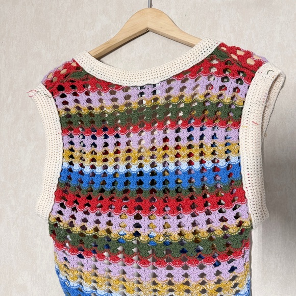 BDG Urban Outfitters Women’s Crochet Knit Tank Top V-Neck Crop Pullover Stripe S - Picture 7 of 12